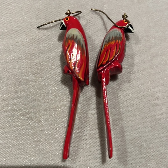Red Parrot Hand PaintedcPierced Earrings - Picture 3 of 10